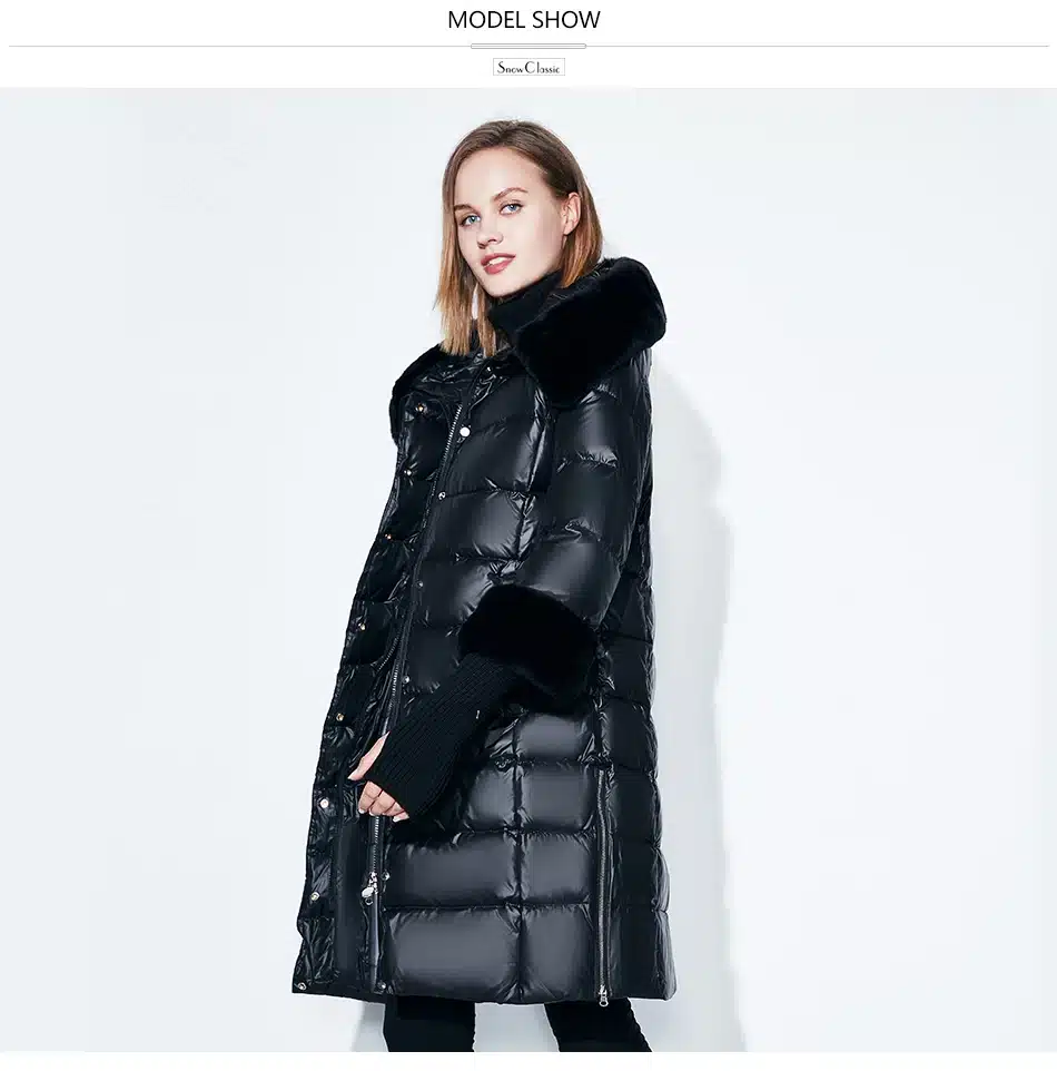 Snowclassic Winter Women Coat Jacket Padded Hooded Coats Three Quarter Warm Jackets Fur Collar Zipper Solid High Quality New 14