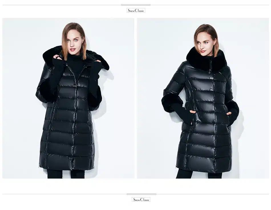 Snowclassic Winter Women Coat Jacket Padded Hooded Coats Three Quarter Warm Jackets Fur Collar Zipper Solid High Quality New 15