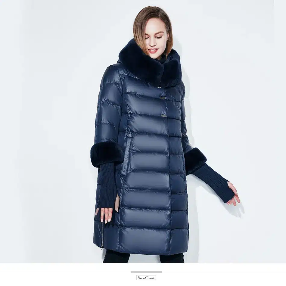 Snowclassic Winter Women Coat Jacket Padded Hooded Coats Three Quarter Warm Jackets Fur Collar Zipper Solid High Quality New 16