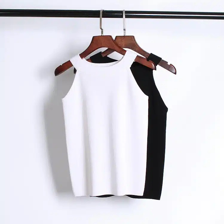 Summer Women Slim Knitting Halter Camisole Tops Female Bodycon Knitted Tanks Sleeveless Basic Solid T shirts 8017 4