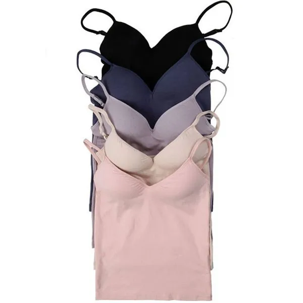 Women Adjustable Strap Built In Bra Padded Bra Modal Tank Top Camisole Cami 11