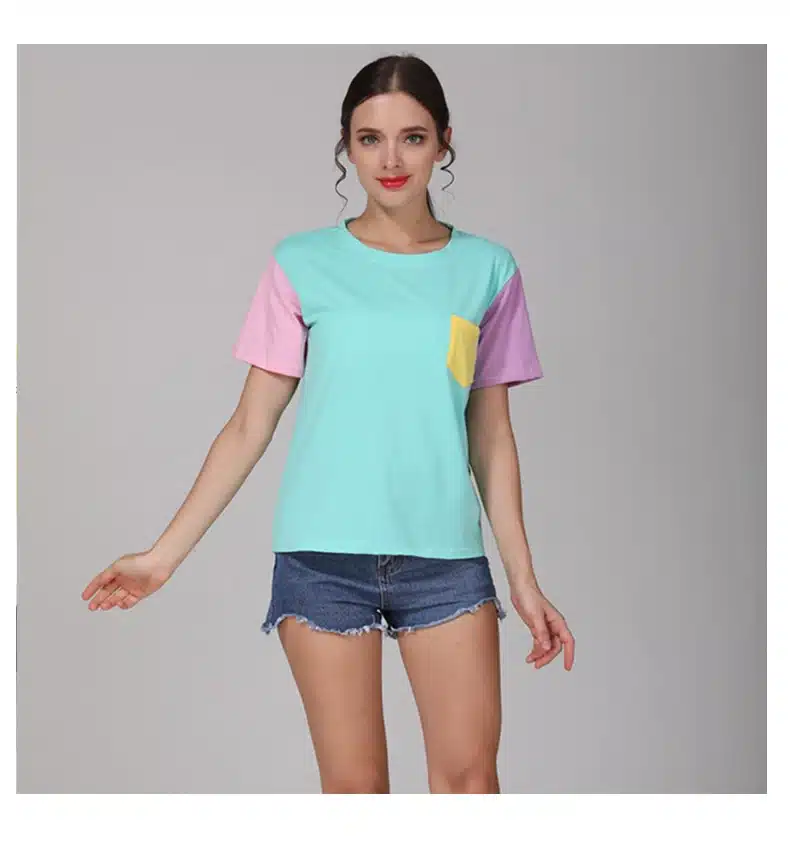 2017 Summer Style Fashion Women Harajuku Patchwork T Shirts Kawaii Casual Cotton Spell Color Patchwork De Mujer Free Shipping 2