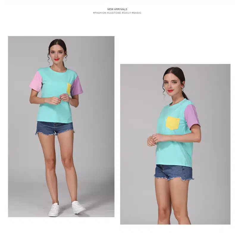 2017 Summer Style Fashion Women Harajuku Patchwork T Shirts Kawaii Casual Cotton Spell Color Patchwork De Mujer Free Shipping 3