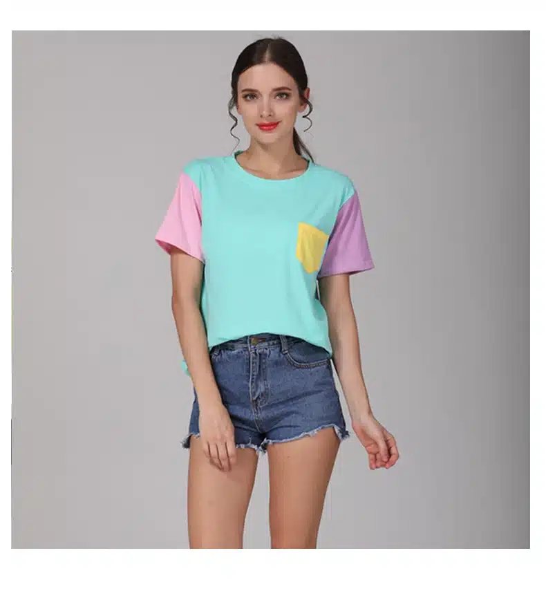 2017 Summer Style Fashion Women Harajuku Patchwork T Shirts Kawaii Casual Cotton Spell Color Patchwork De Mujer Free Shipping 4