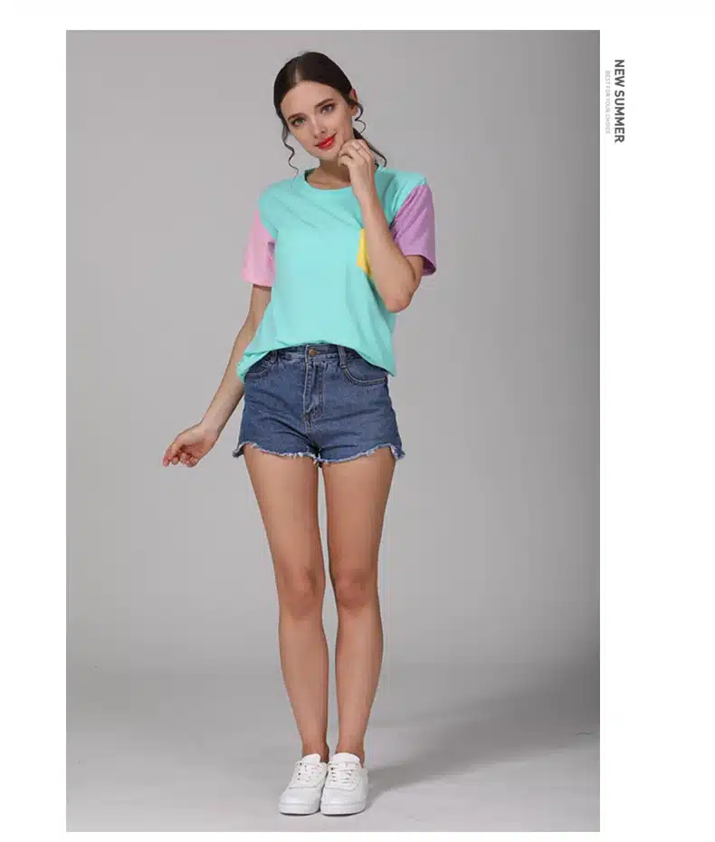 2017 Summer Style Fashion Women Harajuku Patchwork T Shirts Kawaii Casual Cotton Spell Color Patchwork De Mujer Free Shipping 5