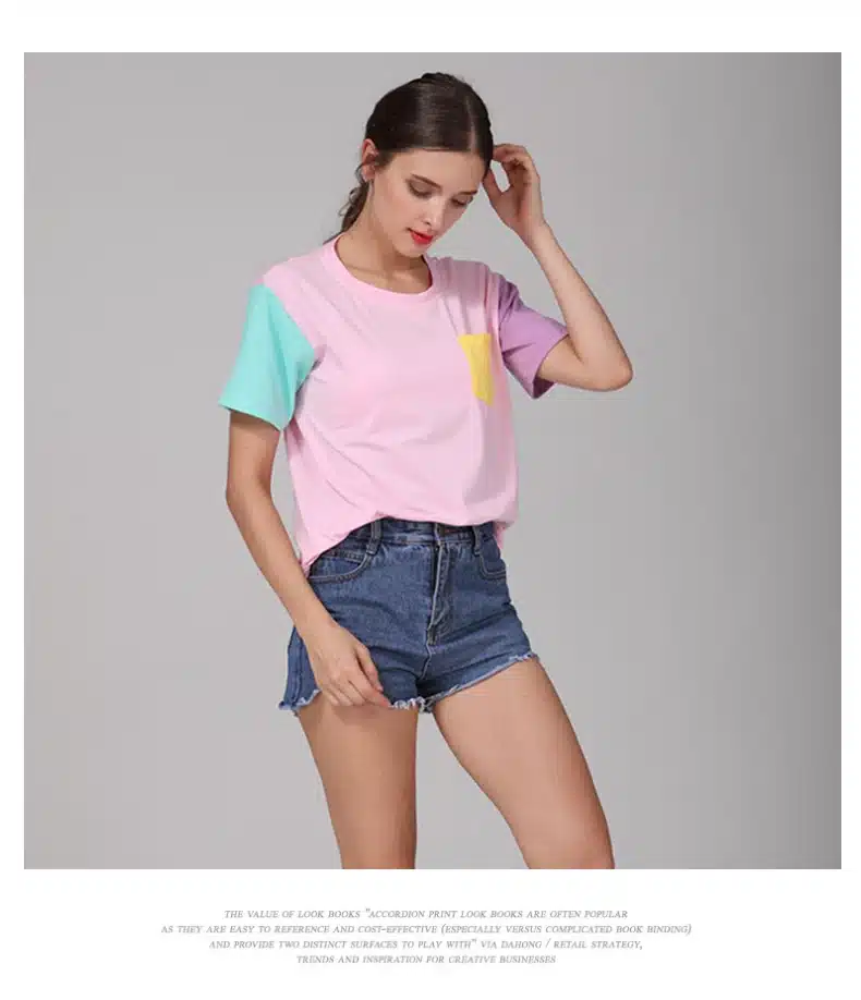 2017 Summer Style Fashion Women Harajuku Patchwork T Shirts Kawaii Casual Cotton Spell Color Patchwork De Mujer Free Shipping 11
