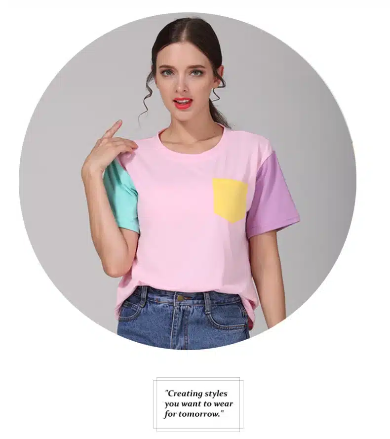 2017 Summer Style Fashion Women Harajuku Patchwork T Shirts Kawaii Casual Cotton Spell Color Patchwork De Mujer Free Shipping 12