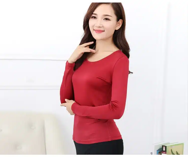 100% Pure Silk Women's T-shirts Femme Long Sleeve Casual Tees T Shirt Tops Female O-Neck Women T-shirt For Woman Candy 7 Colors 17