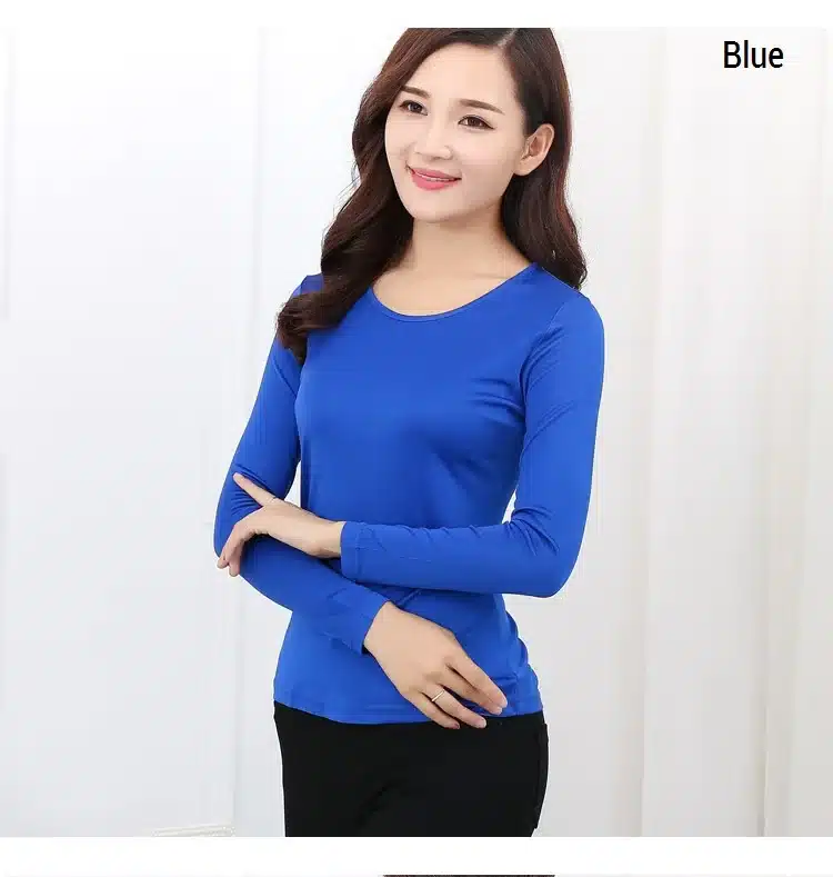 100% Pure Silk Women's T-shirts Femme Long Sleeve Casual Tees T Shirt Tops Female O-Neck Women T-shirt For Woman Candy 7 Colors 18