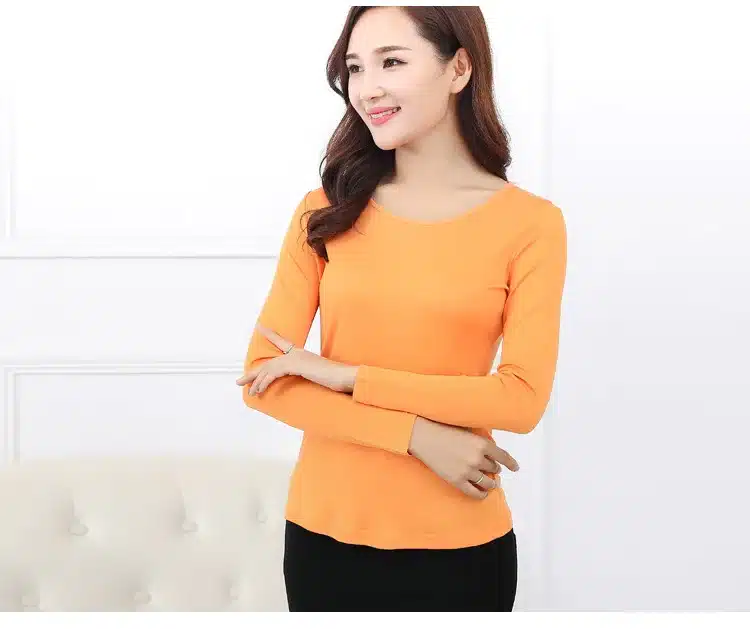 100% Pure Silk Women's T-shirts Femme Long Sleeve Casual Tees T Shirt Tops Female O-Neck Women T-shirt For Woman Candy 7 Colors 21
