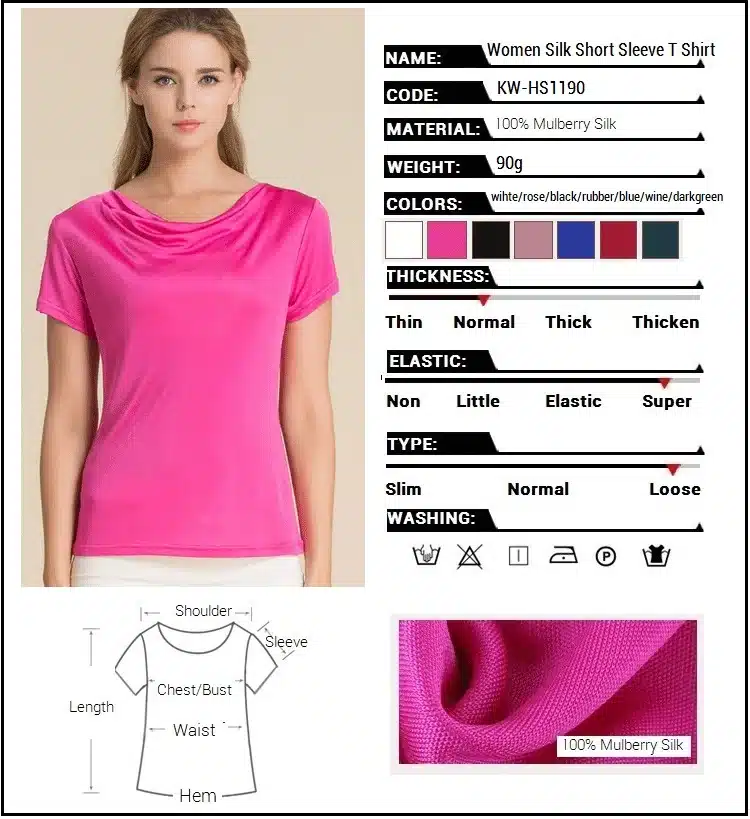 100% Pure Silk Women's T-Shirts Women Cowl Collar Wild Shirts Femme Short Sleeve Tops Woman Casual Tee Shirt Female T Shirts 9