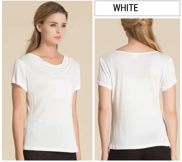 100% Pure Silk Women's T-Shirts Women Cowl Collar Wild Shirts Femme Short Sleeve Tops Woman Casual Tee Shirt Female T Shirts 16