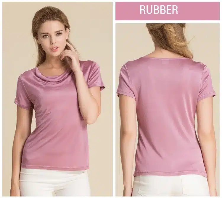100% Pure Silk Women's T-Shirts Women Cowl Collar Wild Shirts Femme Short Sleeve Tops Woman Casual Tee Shirt Female T Shirts 25