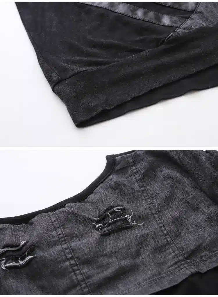 Autumn t shirt fashion sexy lace stitching leather fight personality harajuku long sleeved T-shirt women plus size punk tops 23