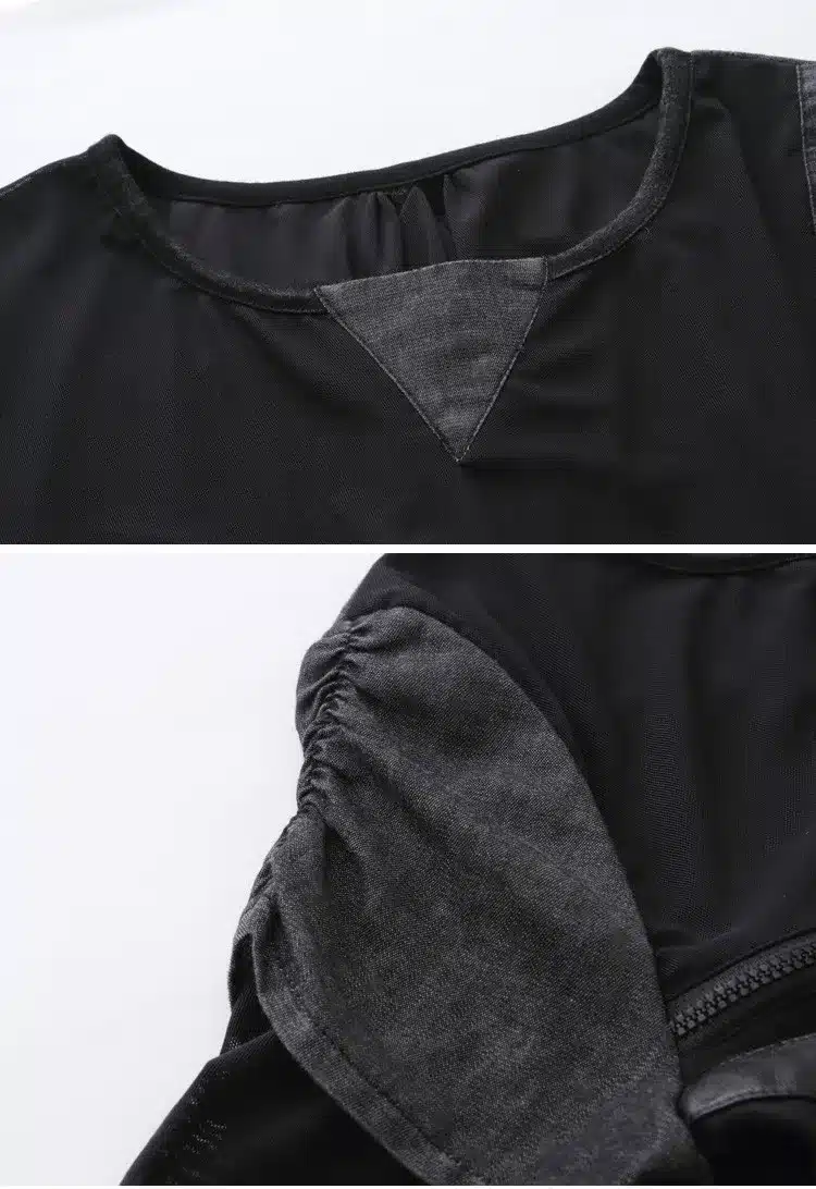 Autumn t shirt fashion sexy lace stitching leather fight personality harajuku long sleeved T-shirt women plus size punk tops 24