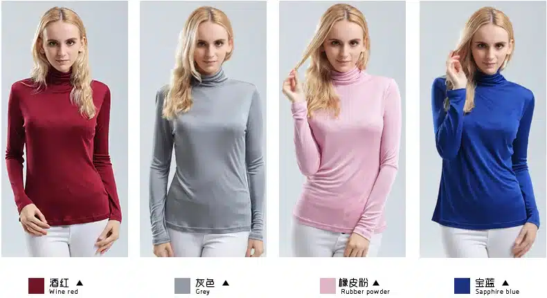 Women T shirt 100%Real Silk Basic Turtleneck long sleeve Bottoming-shirt 2017 FALL WINTER Primer shirt Plus size Spandex top 4