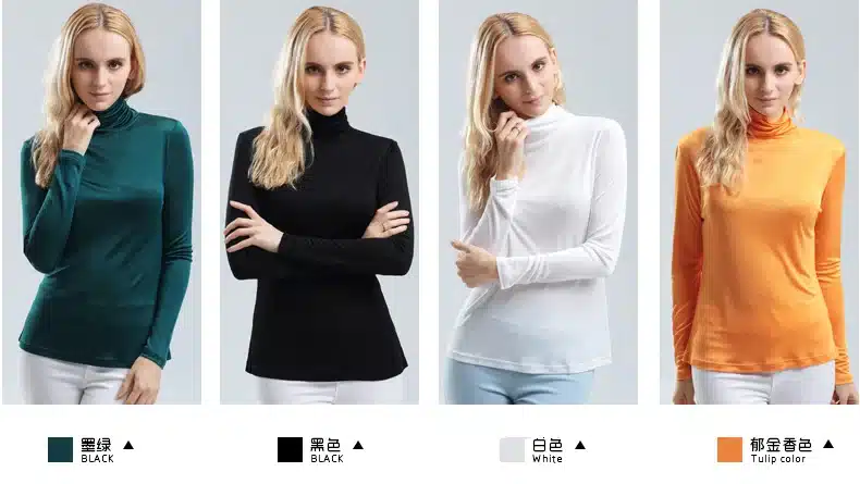 Women T shirt 100%Real Silk Basic Turtleneck long sleeve Bottoming-shirt 2017 FALL WINTER Primer shirt Plus size Spandex top 5