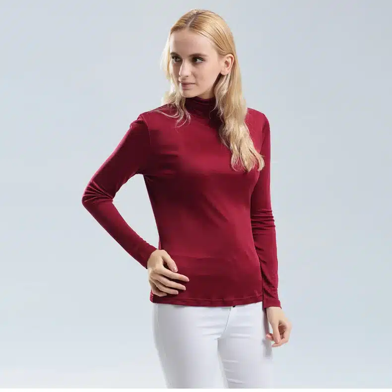 Women T shirt 100%Real Silk Basic Turtleneck long sleeve Bottoming-shirt 2017 FALL WINTER Primer shirt Plus size Spandex top 8