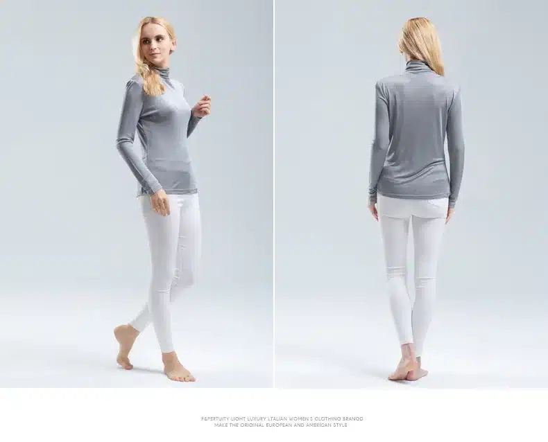 Women T shirt 100%Real Silk Basic Turtleneck long sleeve Bottoming-shirt 2017 FALL WINTER Primer shirt Plus size Spandex top 10
