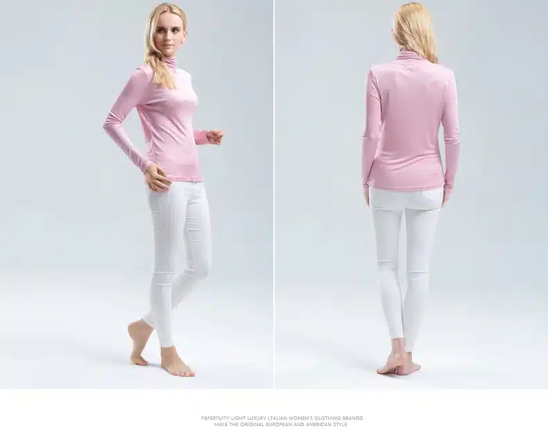 Women T shirt 100%Real Silk Basic Turtleneck long sleeve Bottoming-shirt 2017 FALL WINTER Primer shirt Plus size Spandex top 13
