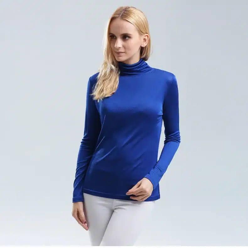 Women T shirt 100%Real Silk Basic Turtleneck long sleeve Bottoming-shirt 2017 FALL WINTER Primer shirt Plus size Spandex top 15