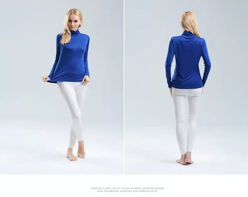 Women T shirt 100%Real Silk Basic Turtleneck long sleeve Bottoming-shirt 2017 FALL WINTER Primer shirt Plus size Spandex top 16