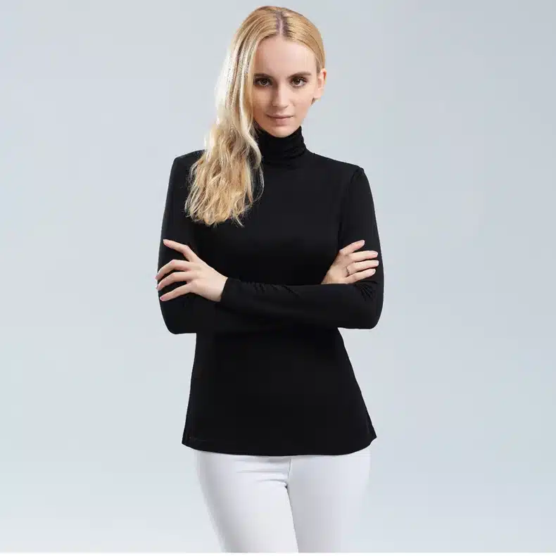 Women T shirt 100%Real Silk Basic Turtleneck long sleeve Bottoming-shirt 2017 FALL WINTER Primer shirt Plus size Spandex top 21
