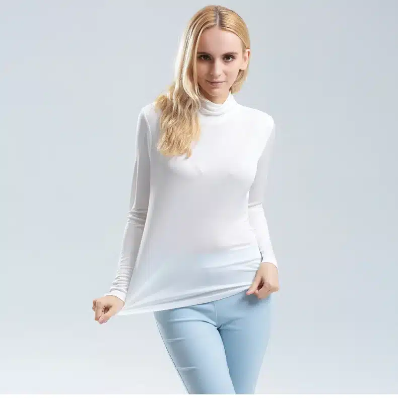 Women T shirt 100%Real Silk Basic Turtleneck long sleeve Bottoming-shirt 2017 FALL WINTER Primer shirt Plus size Spandex top 24
