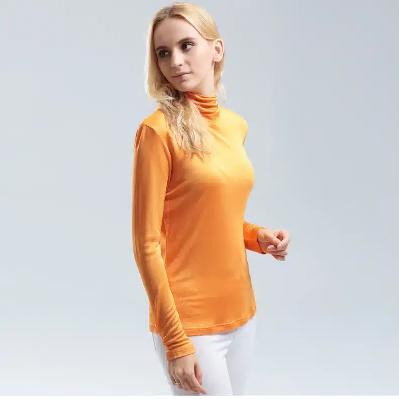 Women T shirt 100%Real Silk Basic Turtleneck long sleeve Bottoming-shirt 2017 FALL WINTER Primer shirt Plus size Spandex top 29