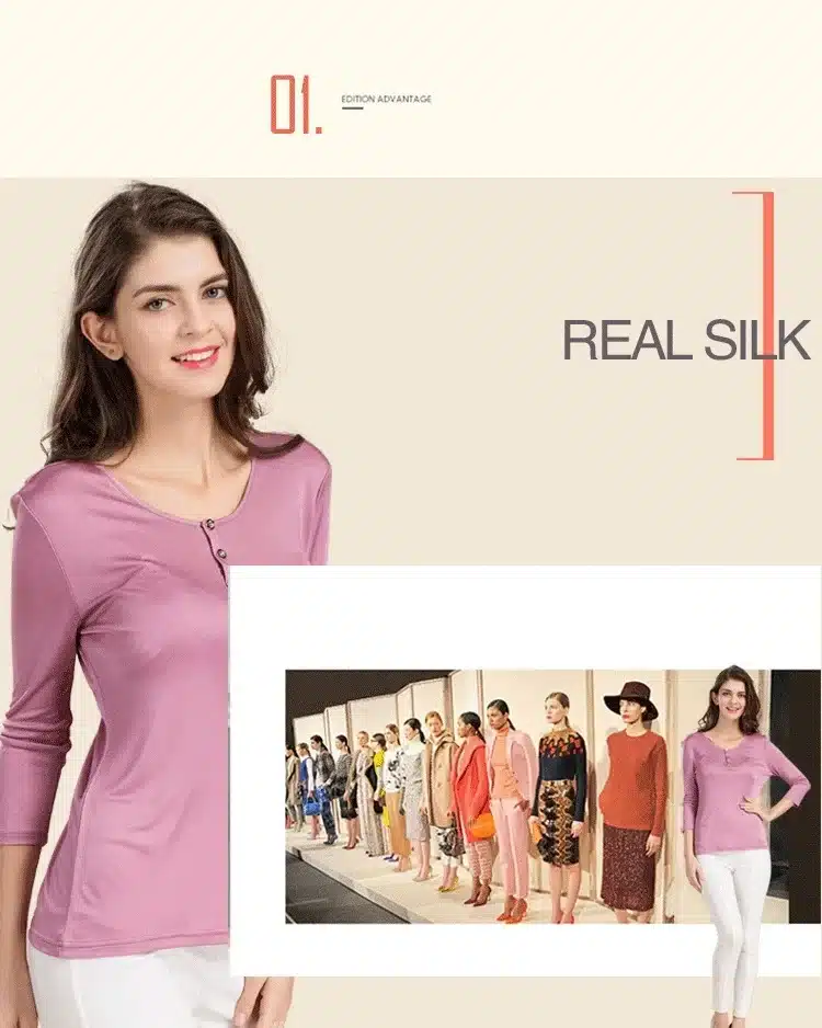 100% Pure Silk Women's T-shirts Femme 3/4 Sleeve Loose Casual Tees Shirt Women Tops Ladies Candy Color Shirts Female T-shirt 1