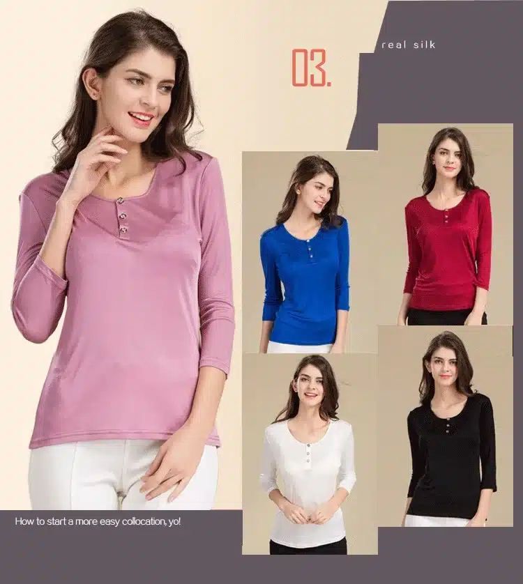 100% Pure Silk Women's T-shirts Femme 3/4 Sleeve Loose Casual Tees Shirt Women Tops Ladies Candy Color Shirts Female T-shirt 3