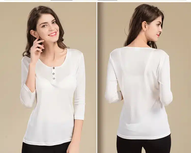 100% Pure Silk Women's T-shirts Femme 3/4 Sleeve Loose Casual Tees Shirt Women Tops Ladies Candy Color Shirts Female T-shirt 11