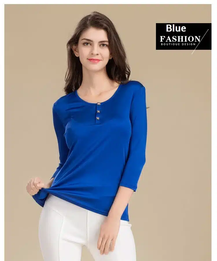 100% Pure Silk Women's T-shirts Femme 3/4 Sleeve Loose Casual Tees Shirt Women Tops Ladies Candy Color Shirts Female T-shirt 12