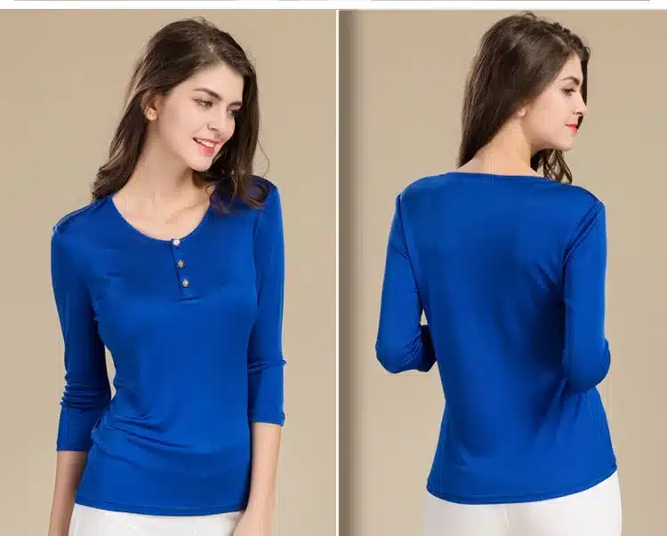 100% Pure Silk Women's T-shirts Femme 3/4 Sleeve Loose Casual Tees Shirt Women Tops Ladies Candy Color Shirts Female T-shirt 14