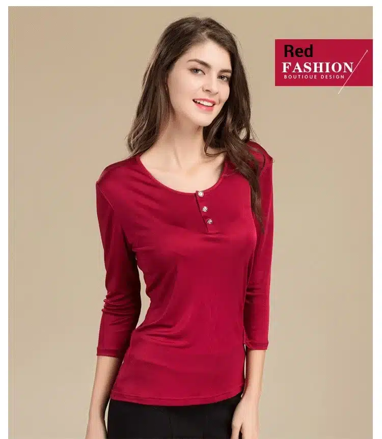 100% Pure Silk Women's T-shirts Femme 3/4 Sleeve Loose Casual Tees Shirt Women Tops Ladies Candy Color Shirts Female T-shirt 15
