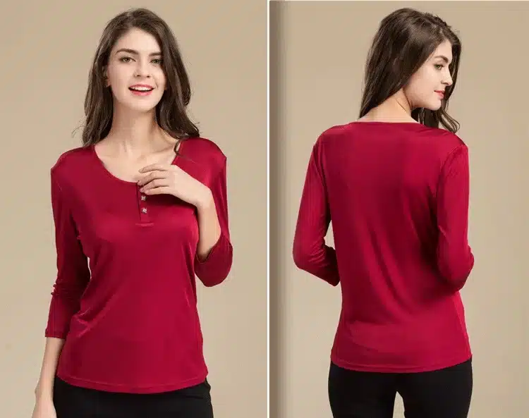 100% Pure Silk Women's T-shirts Femme 3/4 Sleeve Loose Casual Tees Shirt Women Tops Ladies Candy Color Shirts Female T-shirt 17