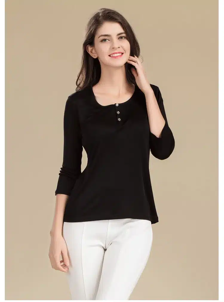 100% Pure Silk Women's T-shirts Femme 3/4 Sleeve Loose Casual Tees Shirt Women Tops Ladies Candy Color Shirts Female T-shirt 19