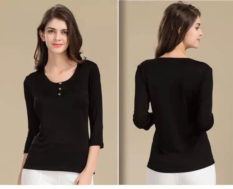 100% Pure Silk Women's T-shirts Femme 3/4 Sleeve Loose Casual Tees Shirt Women Tops Ladies Candy Color Shirts Female T-shirt 20