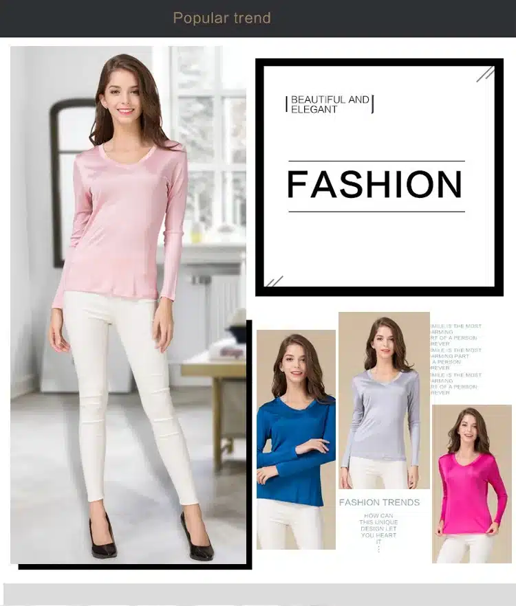 100% Pure Silk Women V Full Sleeve T-Shirts 2016 New Autumn Winter Bottoming Tee Shirt Solid Basic Female Casual V Neck Tops 2
