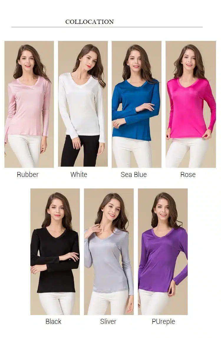 100% Pure Silk Women V Full Sleeve T-Shirts 2016 New Autumn Winter Bottoming Tee Shirt Solid Basic Female Casual V Neck Tops 5