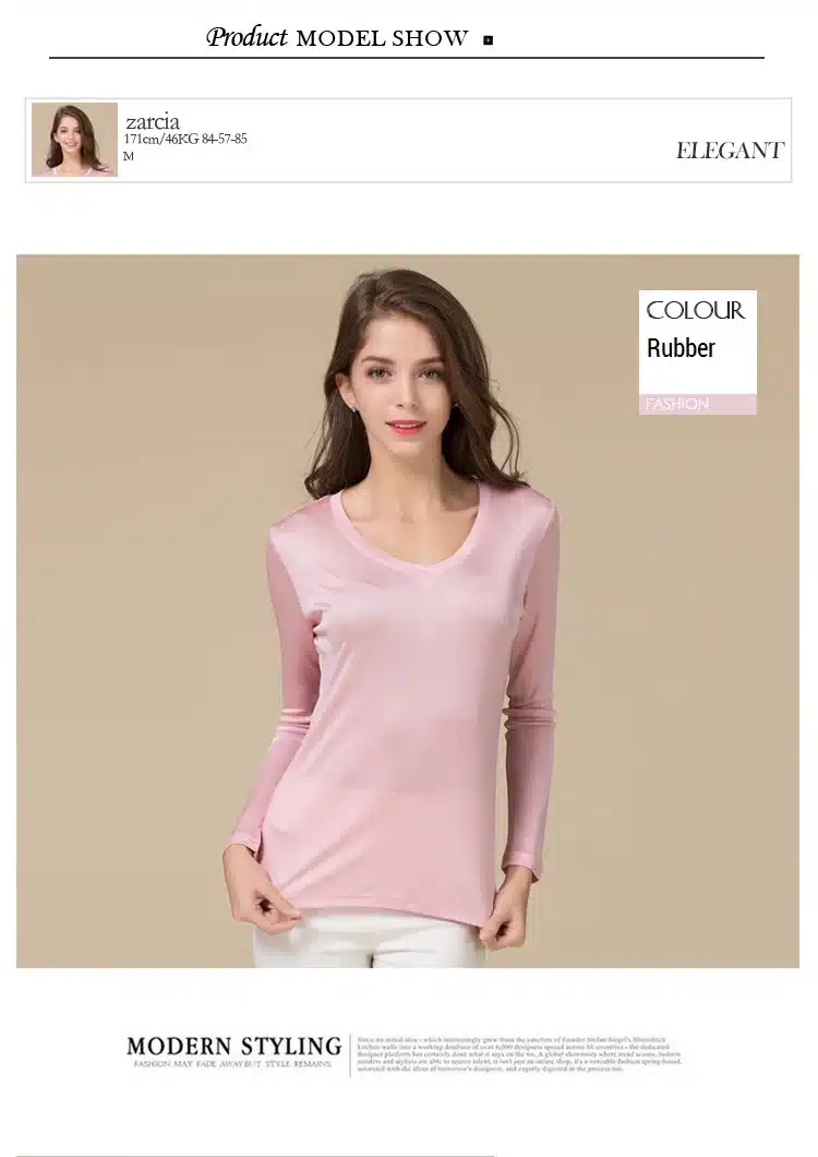 100% Pure Silk Women V Full Sleeve T-Shirts 2016 New Autumn Winter Bottoming Tee Shirt Solid Basic Female Casual V Neck Tops 8