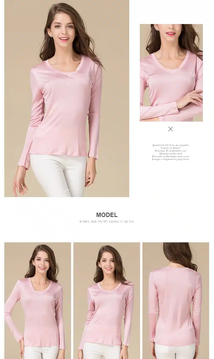 100% Pure Silk Women V Full Sleeve T-Shirts 2016 New Autumn Winter Bottoming Tee Shirt Solid Basic Female Casual V Neck Tops 9