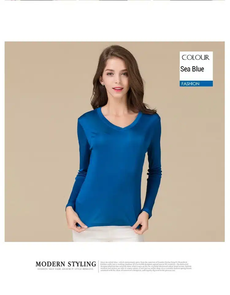 100% Pure Silk Women V Full Sleeve T-Shirts 2016 New Autumn Winter Bottoming Tee Shirt Solid Basic Female Casual V Neck Tops 12