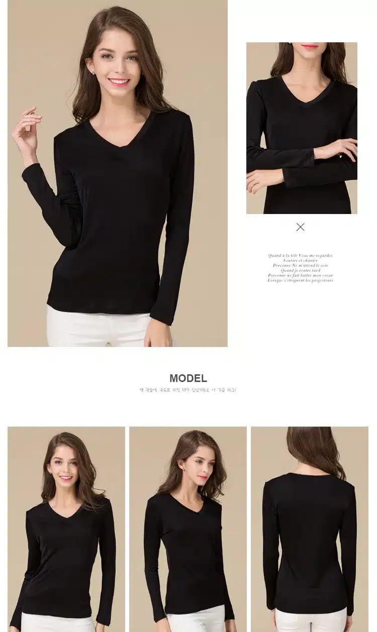 100% Pure Silk Women V Full Sleeve T-Shirts 2016 New Autumn Winter Bottoming Tee Shirt Solid Basic Female Casual V Neck Tops 17
