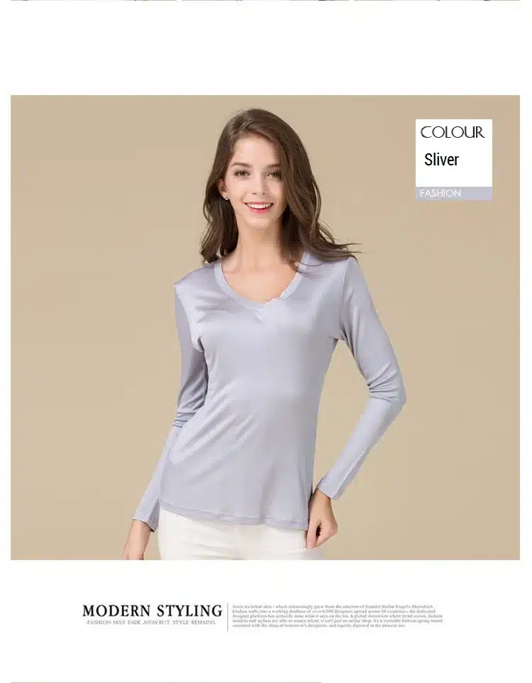 100% Pure Silk Women V Full Sleeve T-Shirts 2016 New Autumn Winter Bottoming Tee Shirt Solid Basic Female Casual V Neck Tops 18