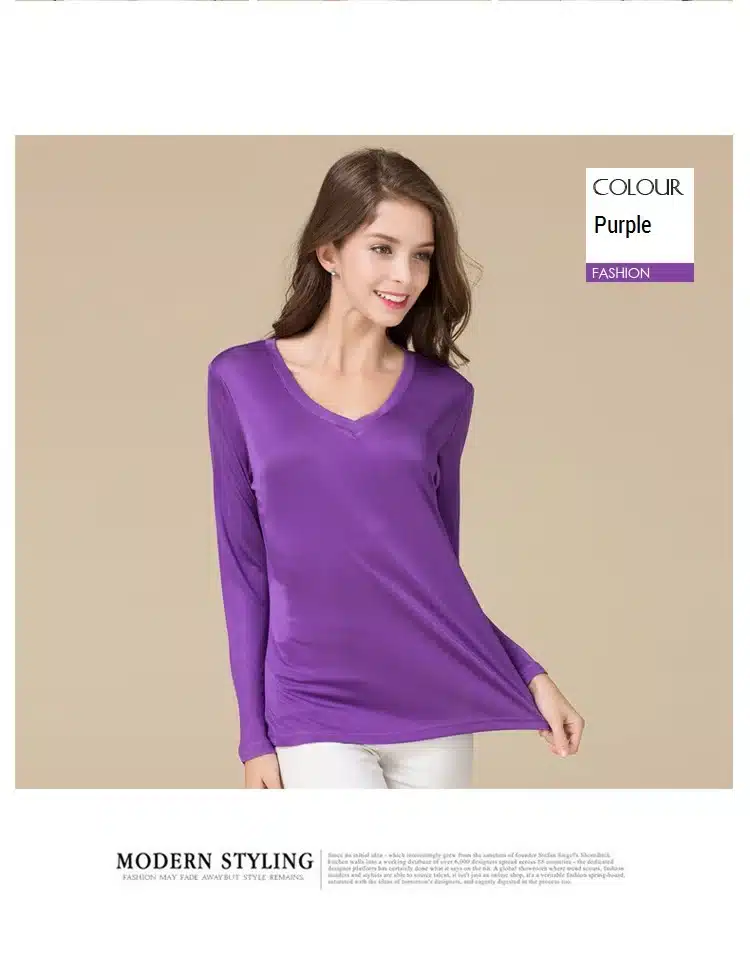 100% Pure Silk Women V Full Sleeve T-Shirts 2016 New Autumn Winter Bottoming Tee Shirt Solid Basic Female Casual V Neck Tops 20
