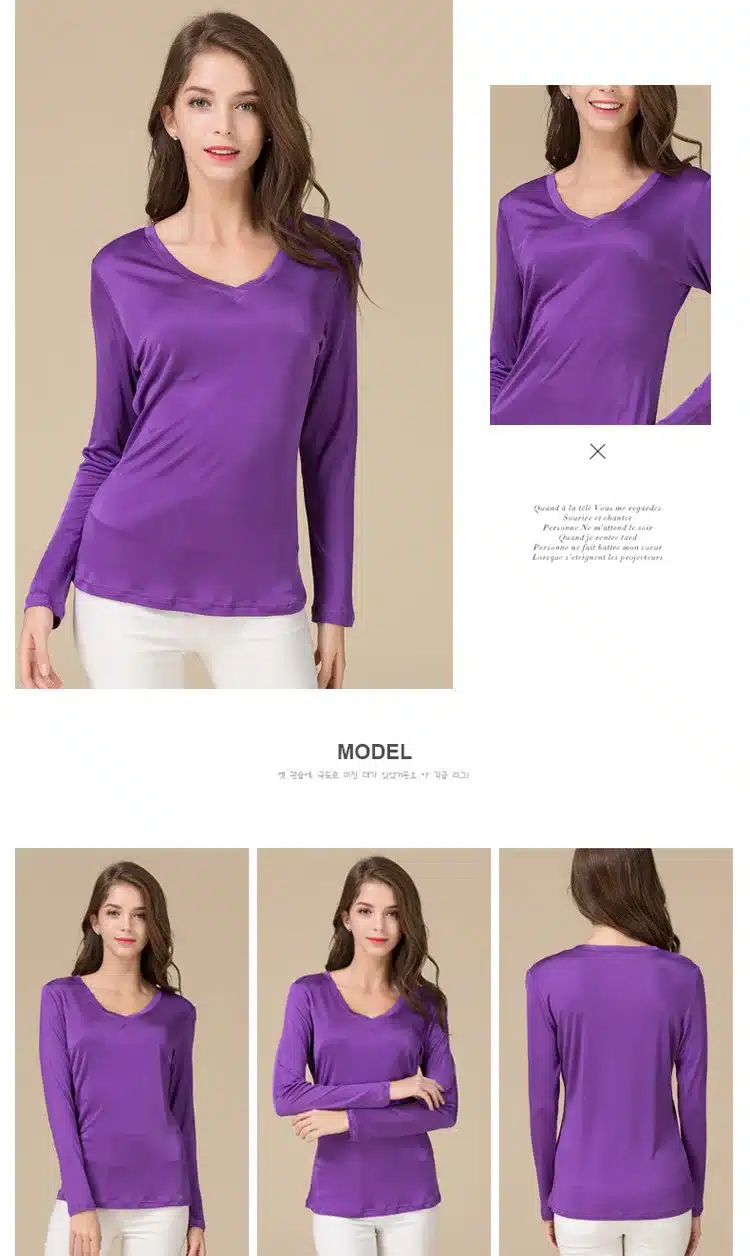 100% Pure Silk Women V Full Sleeve T-Shirts 2016 New Autumn Winter Bottoming Tee Shirt Solid Basic Female Casual V Neck Tops 21