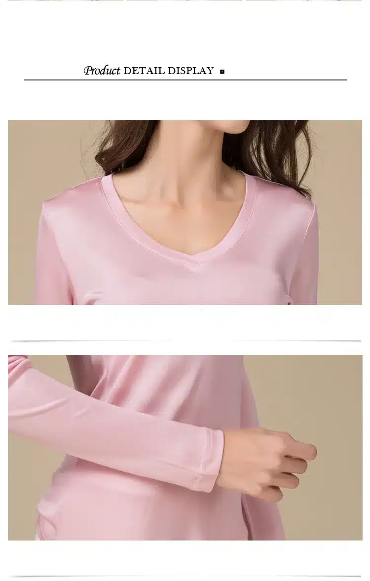 100% Pure Silk Women V Full Sleeve T-Shirts 2016 New Autumn Winter Bottoming Tee Shirt Solid Basic Female Casual V Neck Tops 22