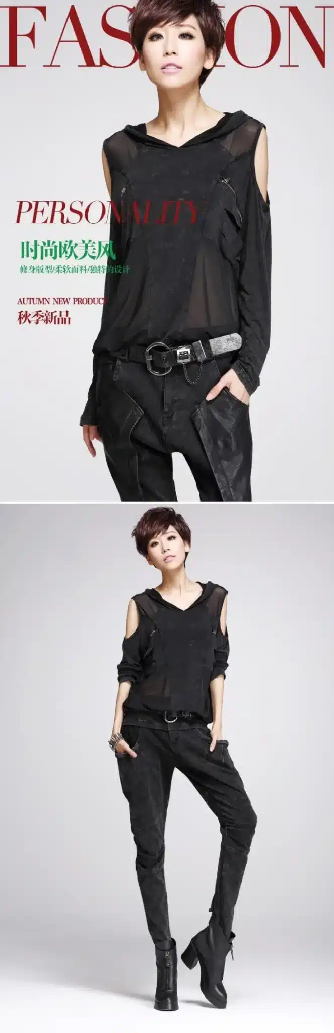 Fashion gauze sexy lace Hollow long sleeved T-shirt women plus size punk tops Costume Hooded Dew shoulder loose coat 11