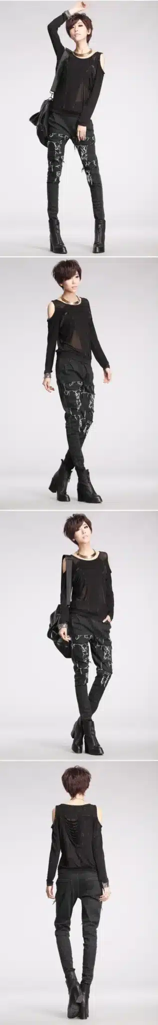Fashion gauze sexy lace Hollow long sleeved T-shirt women plus size punk tops Costume Hooded Dew shoulder loose coat 12
